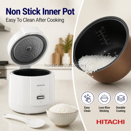 Hitachi 1.8L 10 Cups Rice Cooker RZ-S18MN W Non Stick Inner Pot Periuk Nasi Elektrik With Steamer Tray SIRIM White