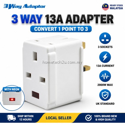 3 Way Adapter 13A UK 3 Pin Plug Multi Socket Extension Travel Adaptor With/Without Neon White Malaysia Ready Stock 3 Way Adapter 13A UK 3 Pin Plug Multi Socket Extension Travel Adaptor With/Without Neon White Malaysia Ready Stock