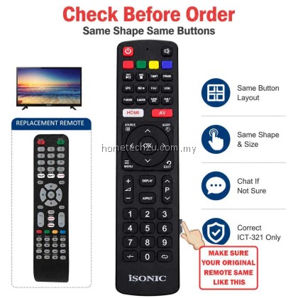 ISONIC ICT-321 TV Remote Control Replacement For LED Television 2026 New Model Compatible Plug And Play Controller ISONIC ICT-321 TV Remote Control Replacement For LED Television 2026 New Model Compatible Plug And Play Controller