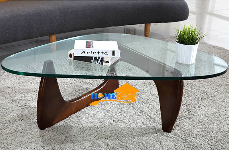 Creative Triangle Wood and Glass Living Room Coffee Table