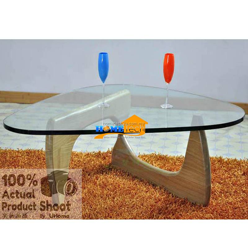 Creative Triangle Wood and Glass Living Room Coffee Table