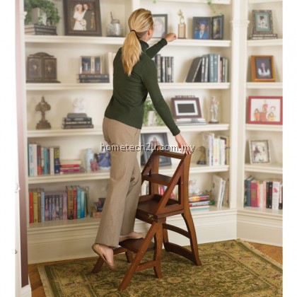 Step Ladder Chair Solid Wood Folding Step Stool Chair Library Step Chair (Oak) Step Ladder Chair Solid Wood Folding Step Stool Chair Library Step Chair (Oak)