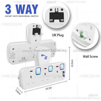 ME Wall Extension Plug Socket T-Adaport Extantion Multiple Wall Socket Power Socket Gantung Dinding Sirim ME Wall Extension Plug Socket T-Adaport Extantion Multiple Wall Socket Power Socket Gantung Dinding Sirim