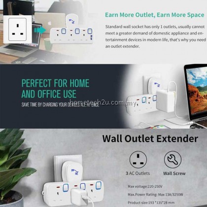 ME Wall Extension Plug Socket T-Adaport Extantion Multiple Wall Socket Power Socket Gantung Dinding Sirim ME Wall Extension Plug Socket T-Adaport Extantion Multiple Wall Socket Power Socket Gantung Dinding Sirim