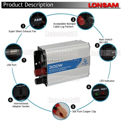 Lon Sam Car Power Inverter 300 Watt DC 12V to AC 220V +USB 5V Lon Sam Car Power Inverter 300 Watt DC 12V to AC 220V +USB 5V
