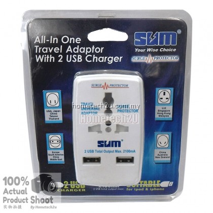 SUM Universal Travel Adapter With Dual USB 2100mA SUM Universal Travel Adapter With Dual USB 2100mA