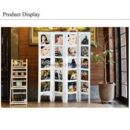 4 Panel Standing Room Photo Folding Screen Divider - White