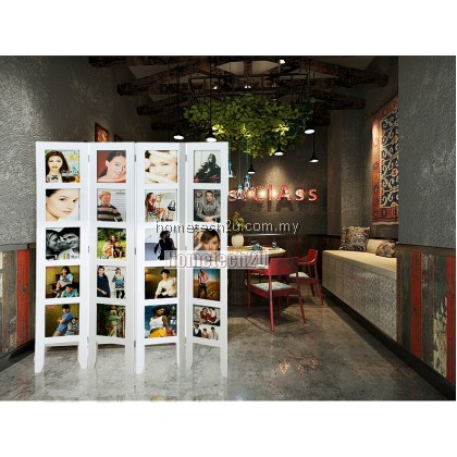 4 Panel Standing Room Photo Folding Screen Divider - White