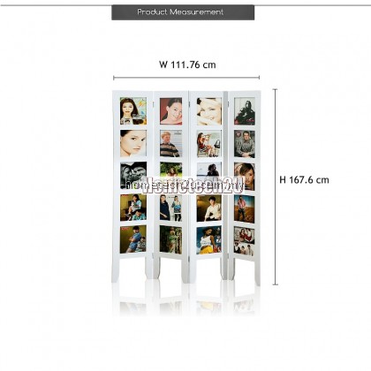 4 Panel Standing Room Photo Folding Screen Divider - White