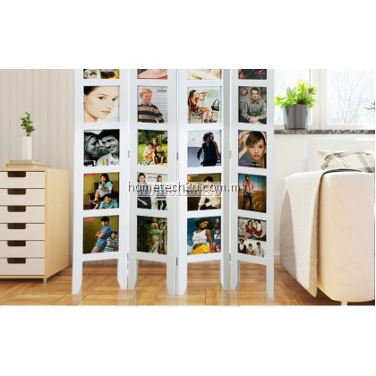 4 Panel Standing Room Photo Folding Screen Divider - White