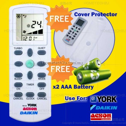 [Ready Stock] DAIKIN YORK ACSON Air Cond Air Conditioner Remote Control Replacement [FREE BATTERY+Cover]