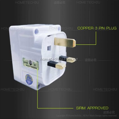PREMIUM 13A 3 way Adapter Adaptor Light indicator with Safety Shutter Extension Plug kepala tiga (Sirim Approved)