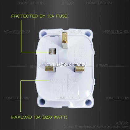 PREMIUM 13A 3 way Adapter Adaptor Light indicator with Safety Shutter Extension Plug kepala tiga (Sirim Approved)