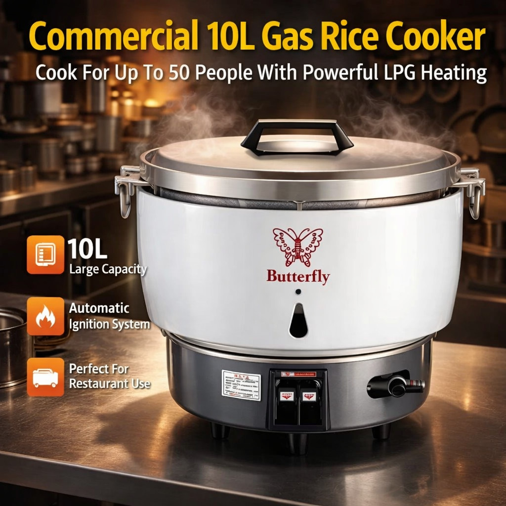 Propane Rice Cooker Butterfly Commercial Gas Rice Cooker 10L Heavy Duty LPG Rice Cooker For ...